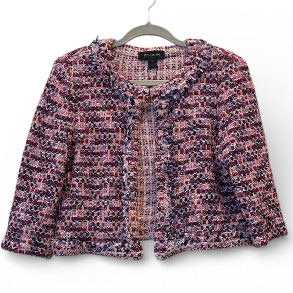 St. John Jackets & Blazers - St. John Women's Pink and Purple Tweed Blazer Size 12 Wool Blend Colorful